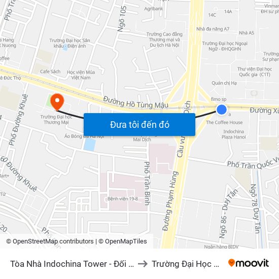 Tòa Nhà Indochina Tower - Đối Diện Đhqg Hà Nội to Trường Đại Học Thương Mại map