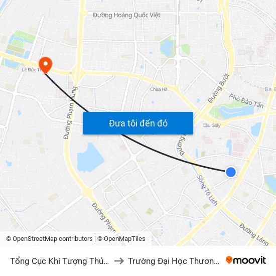 Tổng Cục Khí Tượng Thủy Văn to Trường Đại Học Thương Mại map