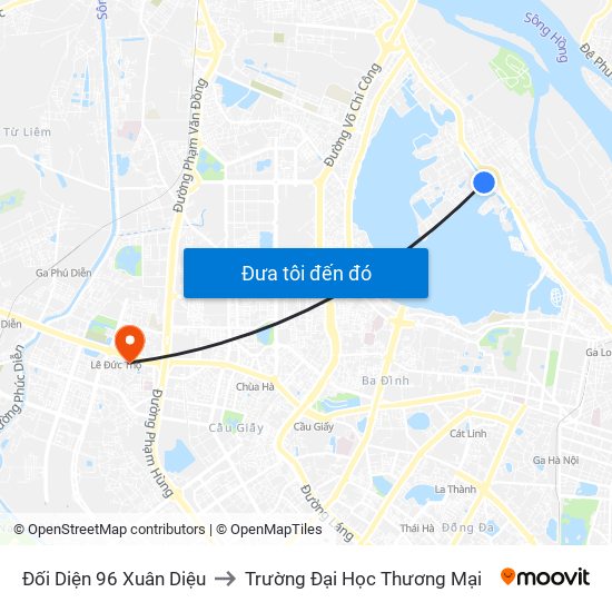 Đối Diện 96 Xuân Diệu to Trường Đại Học Thương Mại map