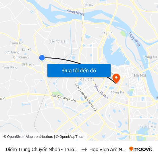 Điểm Trung Chuyển Nhổn - Trường Đại Học Công Nghiệp Hà Nội - Đường 32 to Học Viện Âm Nhạc Quốc Gia Việt Nam map