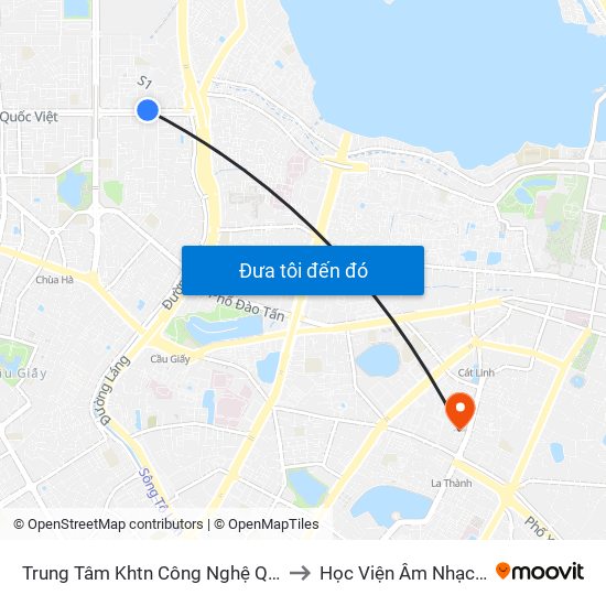 Trung Tâm Khtn Công Nghệ Quốc Gia - 18 Hoàng Quốc Việt to Học Viện Âm Nhạc Quốc Gia Việt Nam map