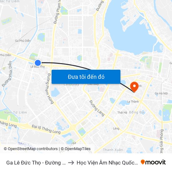 Ga Lê Đức Thọ - Đường Hồ Tùng Mậu to Học Viện Âm Nhạc Quốc Gia Việt Nam map