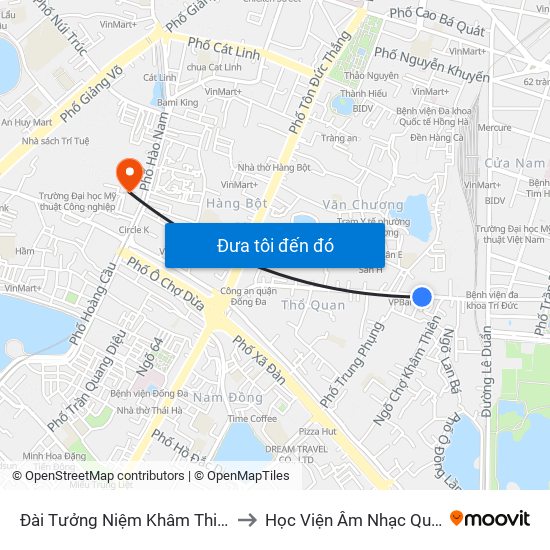 Đài Tưởng Niệm Khâm Thiên - 45 Khâm Thiên to Học Viện Âm Nhạc Quốc Gia Việt Nam map