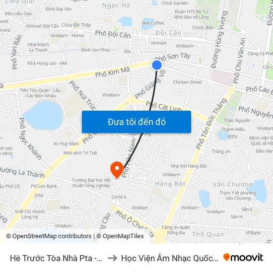 Hè Trước Tòa Nhà Pta - Số 1 Kim Mã to Học Viện Âm Nhạc Quốc Gia Việt Nam map