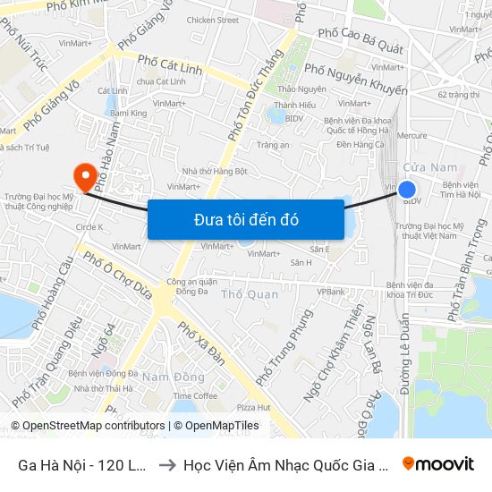 Ga Hà Nội - 120 Lê Duẩn to Học Viện Âm Nhạc Quốc Gia Việt Nam map