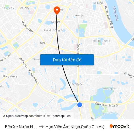 Bến Xe Nước Ngầm to Học Viện Âm Nhạc Quốc Gia Việt Nam map