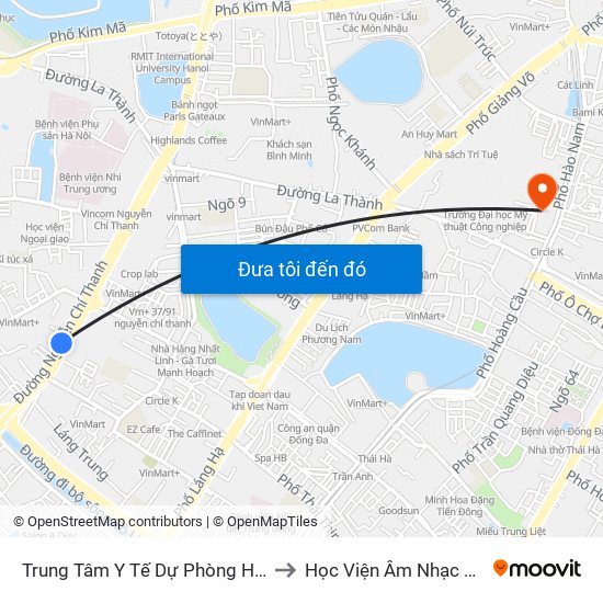 Trung Tâm Y Tế Dự Phòng Hn - 70 Nguyễn Chí Thanh to Học Viện Âm Nhạc Quốc Gia Việt Nam map