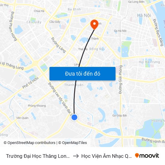 Trường Đại Học Thăng Long - Nghiêm Xuân Yêm to Học Viện Âm Nhạc Quốc Gia Việt Nam map