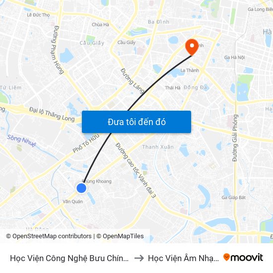 Học Viện Công Nghệ Bưu Chính Viễn Thông - Trần Phú (Hà Đông) to Học Viện Âm Nhạc Quốc Gia Việt Nam map