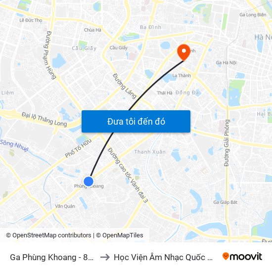 Ga Phùng Khoang - 81 Trần Phú to Học Viện Âm Nhạc Quốc Gia Việt Nam map