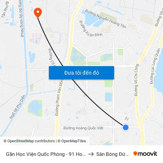 Gần Học Viện Quốc Phòng - 91 Hoàng Quốc Việt to Sân Bóng Đức Thắng map