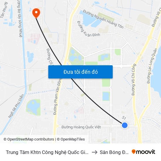 Trung Tâm Khtn Công Nghệ Quốc Gia - 18 Hoàng Quốc Việt to Sân Bóng Đức Thắng map