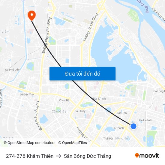 274-276 Khâm Thiên to Sân Bóng Đức Thắng map