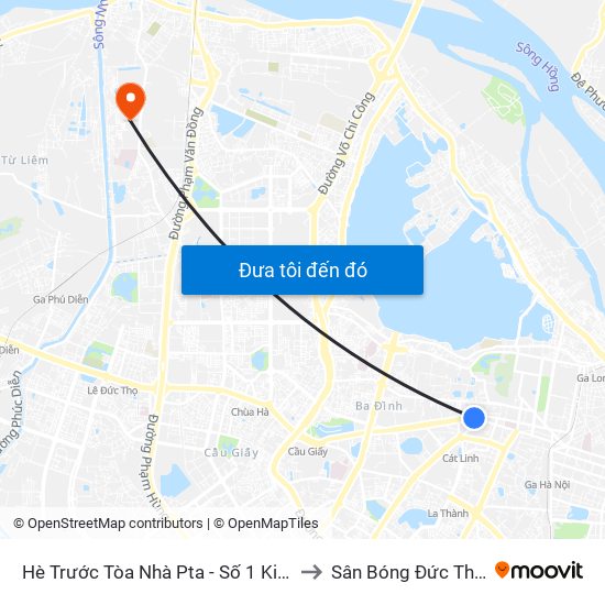 Hè Trước Tòa Nhà Pta - Số 1 Kim Mã to Sân Bóng Đức Thắng map