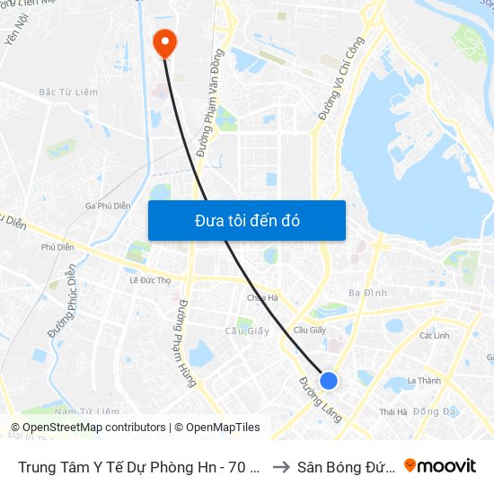 Trung Tâm Y Tế Dự Phòng Hn - 70 Nguyễn Chí Thanh to Sân Bóng Đức Thắng map