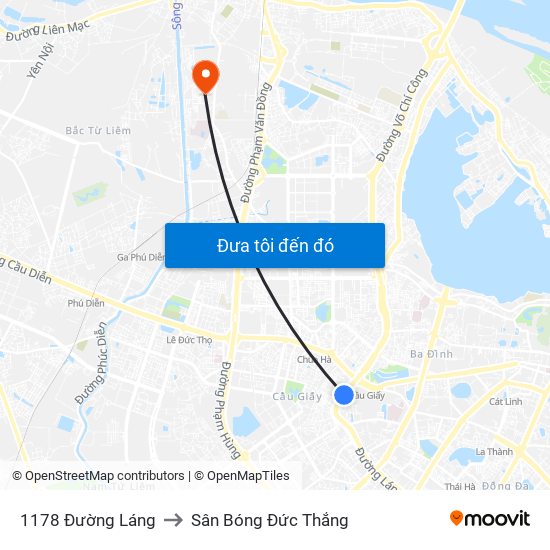 1178 Đường Láng to Sân Bóng Đức Thắng map