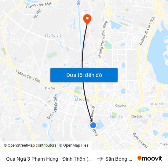 Qua Ngã 3 Phạm Hùng - Đình Thôn (Hướng Đi Phạm Văn Đồng) to Sân Bóng Đức Thắng map