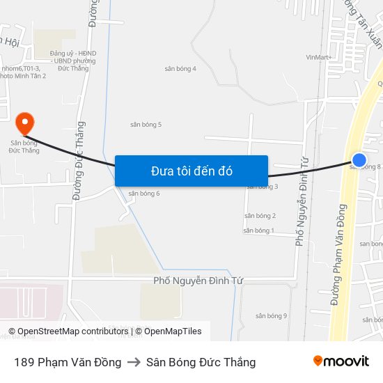 189 Phạm Văn Đồng to Sân Bóng Đức Thắng map