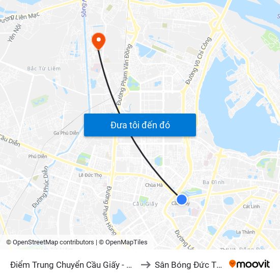 Điểm Trung Chuyển Cầu Giấy - Gtvt 02 to Sân Bóng Đức Thắng map