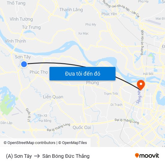 (A) Sơn Tây to Sân Bóng Đức Thắng map