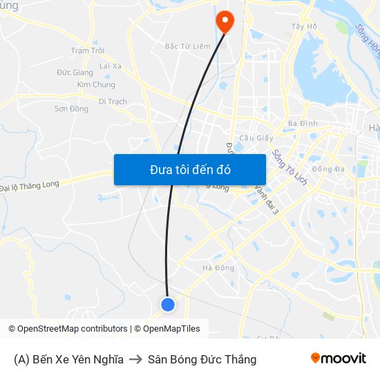 (A) Bến Xe Yên Nghĩa to Sân Bóng Đức Thắng map