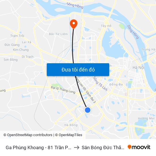 Ga Phùng Khoang - 81 Trần Phú to Sân Bóng Đức Thắng map