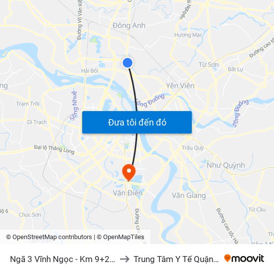 Ngã 3 Vĩnh Ngọc - Km 9+230 Quốc Lộ 3 to Trung Tâm Y Tế Quận Hoàng Mai map