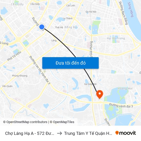 Chợ Láng Hạ A - 572 Đường Láng to Trung Tâm Y Tế Quận Hoàng Mai map