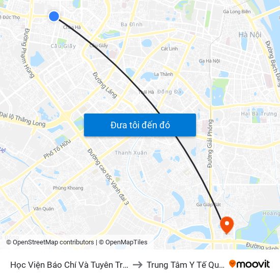 Học Viện Báo Chí Và Tuyên Truyền - 36 Xuân Thủy to Trung Tâm Y Tế Quận Hoàng Mai map