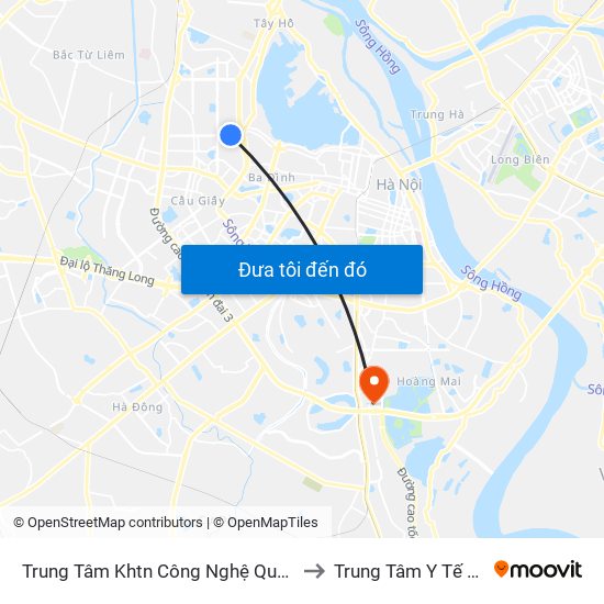 Trung Tâm Khtn Công Nghệ Quốc Gia - 18 Hoàng Quốc Việt to Trung Tâm Y Tế Quận Hoàng Mai map