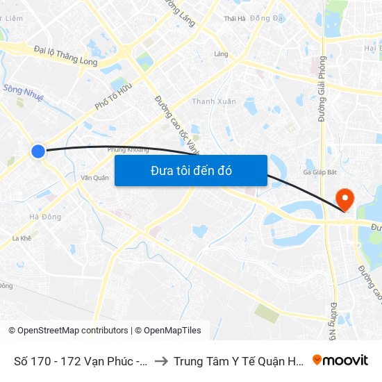 Số 170 - 172 Vạn Phúc - Hà Đông to Trung Tâm Y Tế Quận Hoàng Mai map