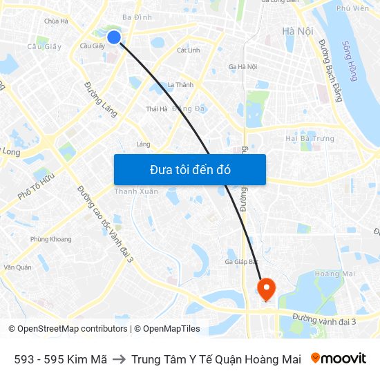 593 - 595 Kim Mã to Trung Tâm Y Tế Quận Hoàng Mai map