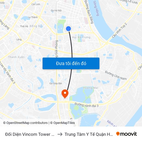 Đối Diện Vincom Tower - Bà Triệu to Trung Tâm Y Tế Quận Hoàng Mai map