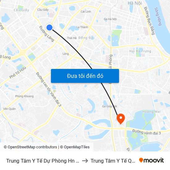 Trung Tâm Y Tế Dự Phòng Hn - 70 Nguyễn Chí Thanh to Trung Tâm Y Tế Quận Hoàng Mai map