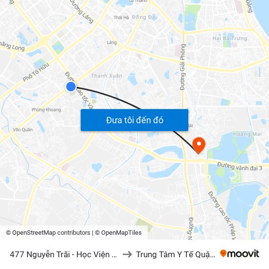 477 Nguyễn Trãi - Học Viện Khoa Học Xã Hội to Trung Tâm Y Tế Quận Hoàng Mai map