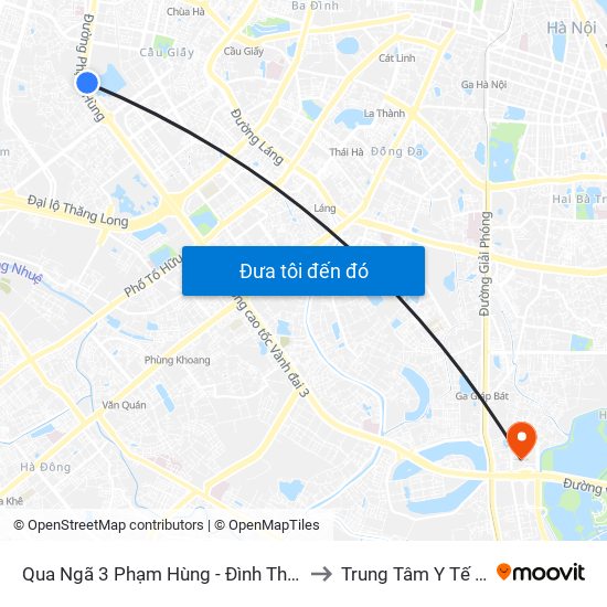 Qua Ngã 3 Phạm Hùng - Đình Thôn (Hướng Đi Phạm Văn Đồng) to Trung Tâm Y Tế Quận Hoàng Mai map