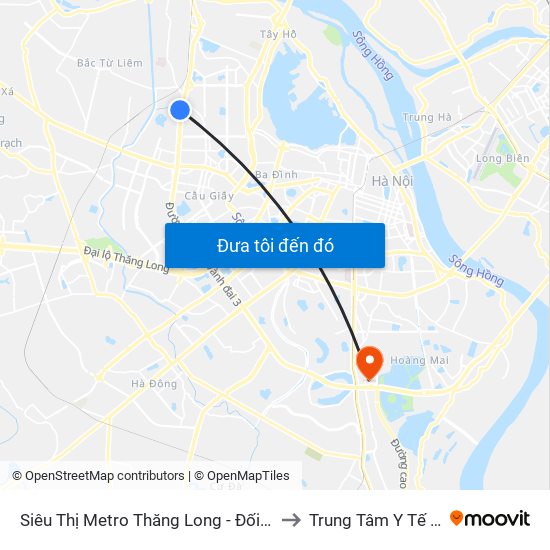 Siêu Thị Metro Thăng Long - Đối Diện Ngõ 599 Phạm Văn Đồng to Trung Tâm Y Tế Quận Hoàng Mai map