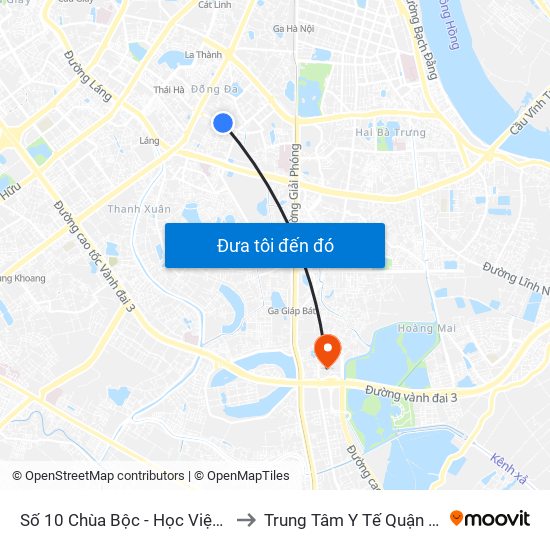 Số 10 Chùa Bộc - Học Viện Ngân Hàng to Trung Tâm Y Tế Quận Hoàng Mai map