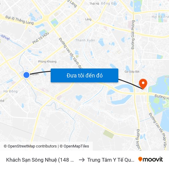 Khách Sạn Sông Nhuệ (148 Trần Phú- Hà Đông) to Trung Tâm Y Tế Quận Hoàng Mai map