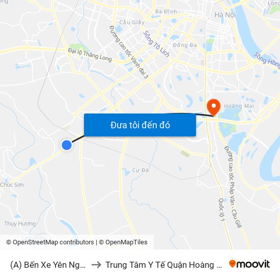 (A) Bến Xe Yên Nghĩa to Trung Tâm Y Tế Quận Hoàng Mai map