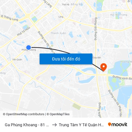 Ga Phùng Khoang - 81 Trần Phú to Trung Tâm Y Tế Quận Hoàng Mai map