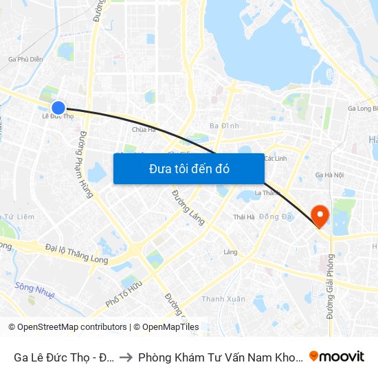 Ga Lê Đức Thọ - Đường Hồ Tùng Mậu to Phòng Khám Tư Vấn Nam Khoa Phụ Khoa Hà Nội 152 Xã Đàn map