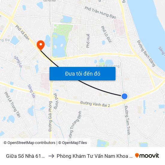 Giữa Số Nhà 613-615 Kim Ngưu to Phòng Khám Tư Vấn Nam Khoa Phụ Khoa Hà Nội 152 Xã Đàn map