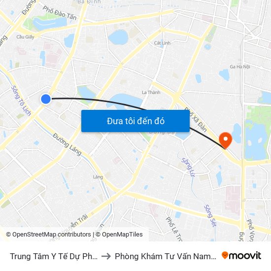 Trung Tâm Y Tế Dự Phòng Hn - 70 Nguyễn Chí Thanh to Phòng Khám Tư Vấn Nam Khoa Phụ Khoa Hà Nội 152 Xã Đàn map