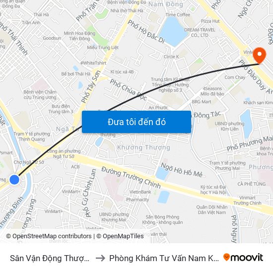 Sân Vận Động Thượng Đình - 129 Nguyễn Trãi to Phòng Khám Tư Vấn Nam Khoa Phụ Khoa Hà Nội 152 Xã Đàn map