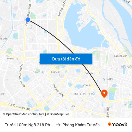 Trước 100m Ngõ 218 Phạm Văn Đồng (Đối Diện Công Viên Hòa Bình) to Phòng Khám Tư Vấn Nam Khoa Phụ Khoa Hà Nội 152 Xã Đàn map