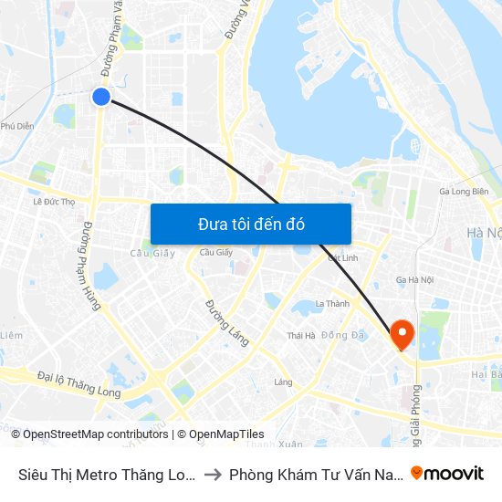 Siêu Thị Metro Thăng Long - Đối Diện Ngõ 599 Phạm Văn Đồng to Phòng Khám Tư Vấn Nam Khoa Phụ Khoa Hà Nội 152 Xã Đàn map