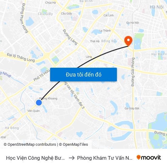 Học Viện Công Nghệ Bưu Chính Viễn Thông - Trần Phú (Hà Đông) to Phòng Khám Tư Vấn Nam Khoa Phụ Khoa Hà Nội 152 Xã Đàn map