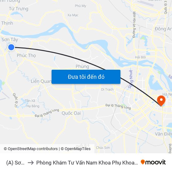 (A) Sơn Tây to Phòng Khám Tư Vấn Nam Khoa Phụ Khoa Hà Nội 152 Xã Đàn map