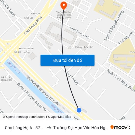 Chợ Láng Hạ A - 572 Đường Láng to Trường Đại Học Văn Hóa Nghệ Thuật Quân Đội map